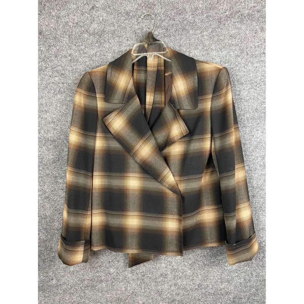 Worthington Plaid Blazer Jacket Women‎ 4 Brown Belted Stretch Career